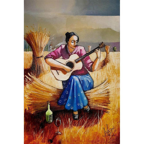 Harvest Girl I Black Modern Wood Framed Art Print with Double Matting by West, Ronald