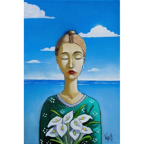 Lady and Lilies II White Modern Wood Framed Art Print by West, Ronald