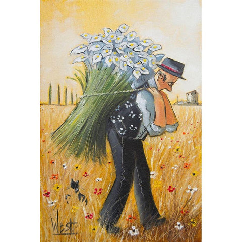 The Lily Picker White Modern Wood Framed Art Print by West, Ronald