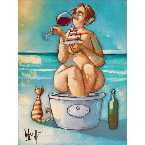 Wine in the Bathtub Black Modern Wood Framed Art Print by West, Ronald