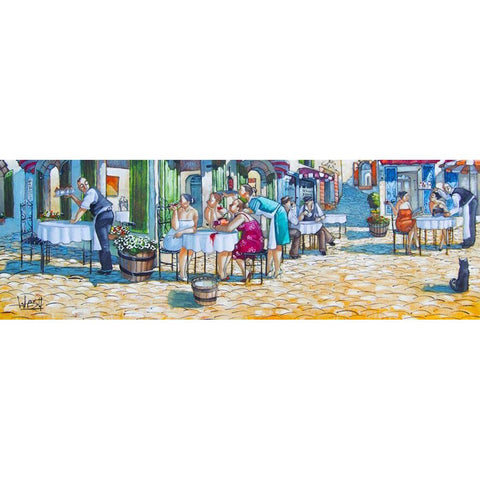 Cafe Fotia (The New Waiter II) Gold Ornate Wood Framed Art Print with Double Matting by West, Ronald