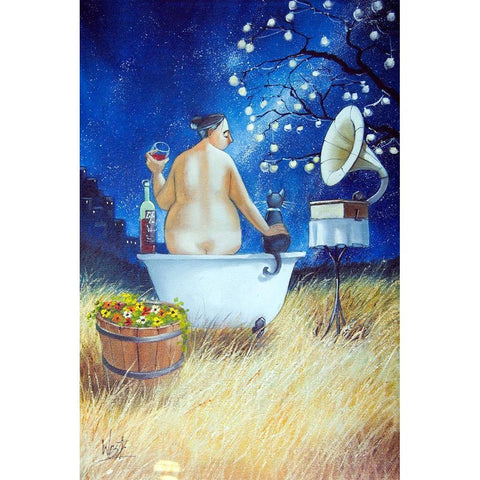 Starry Bath III Black Modern Wood Framed Art Print with Double Matting by West, Ronald
