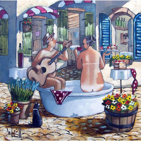 Bath and Guitar Serenade Gold Ornate Wood Framed Art Print with Double Matting by West, Ronald