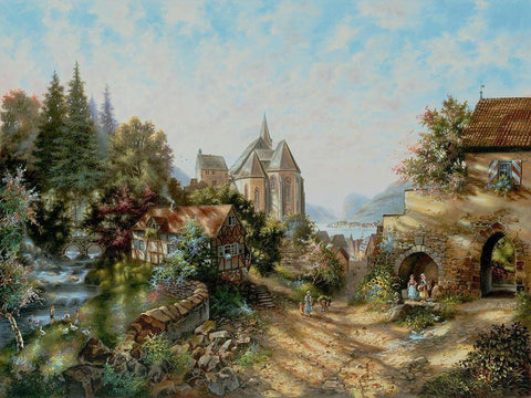 Andernach at the Rhine Black Ornate Wood Framed Art Print with Double Matting by Strubel, Klaus