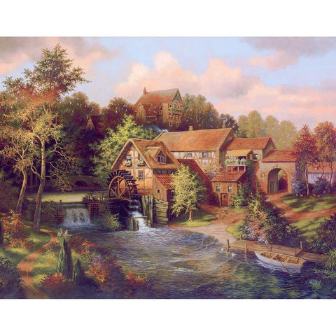 The Old Mill White Modern Wood Framed Art Print by Strubel, Klaus