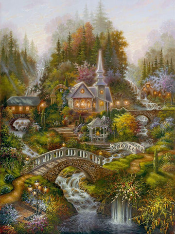 Hillside Sanctuary White Modern Wood Framed Art Print with Double Matting by Strubel, Klaus