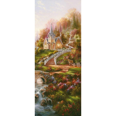 Mountain Chapel panel Black Modern Wood Framed Art Print by Strubel, Klaus