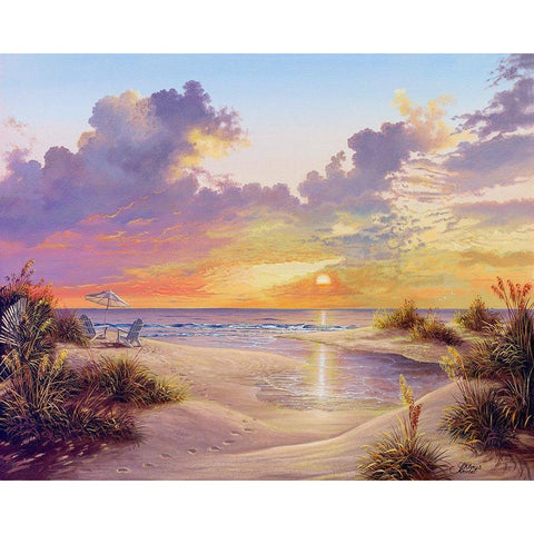 Paradise Sunset White Modern Wood Framed Art Print by Strubel, Klaus