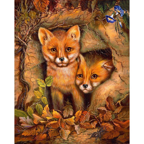 Fox Cubs White Modern Wood Framed Art Print by Strubel, Klaus