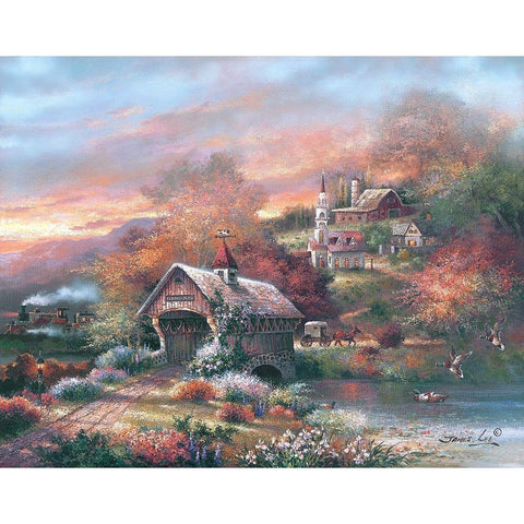 Old Mill Creek Gold Ornate Wood Framed Art Print with Double Matting by Lee, James