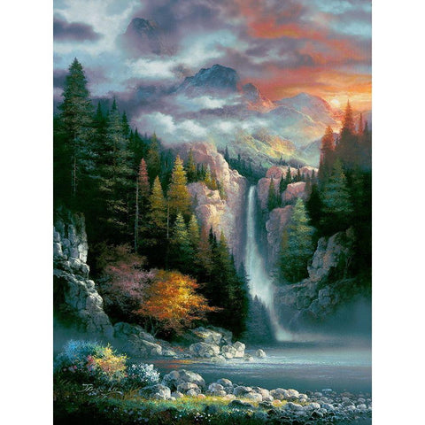 Misty Falls Black Modern Wood Framed Art Print with Double Matting by Lee, James