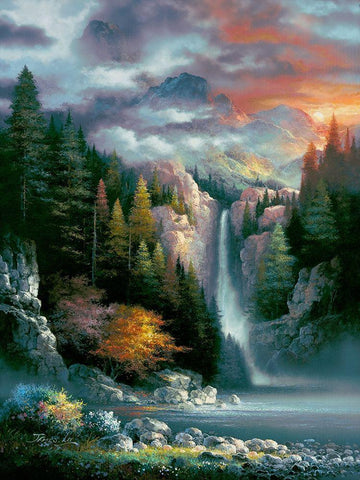Misty Falls Black Ornate Wood Framed Art Print with Double Matting by Lee, James