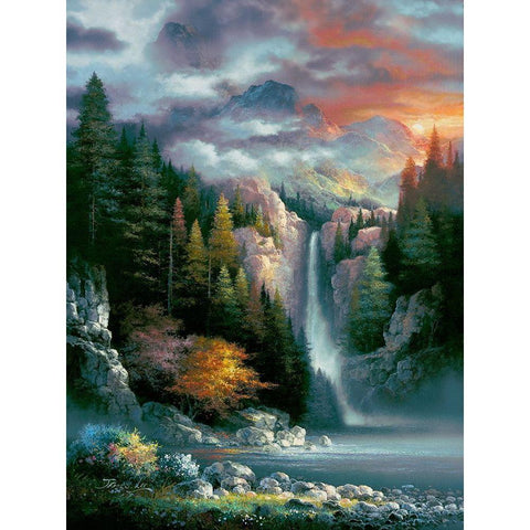 Misty Falls Gold Ornate Wood Framed Art Print with Double Matting by Lee, James