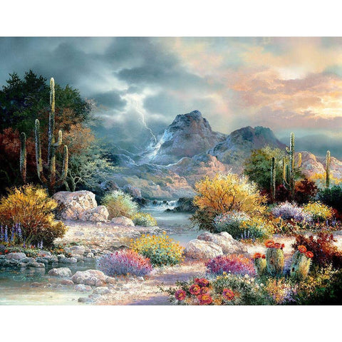 Springtime Valley Gold Ornate Wood Framed Art Print with Double Matting by Lee, James