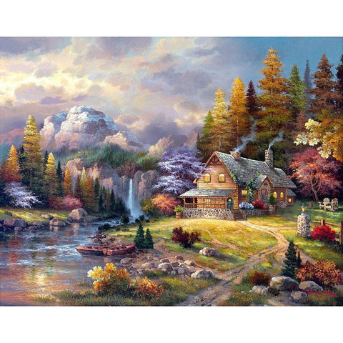 Mountain Hideaway Black Modern Wood Framed Art Print by Lee, James