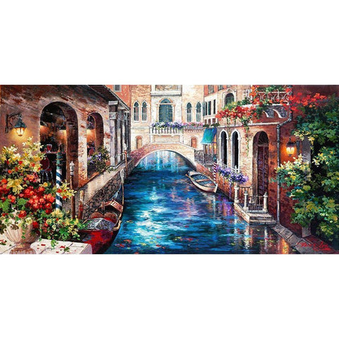 Venice Bridge Gold Ornate Wood Framed Art Print with Double Matting by Lee, James