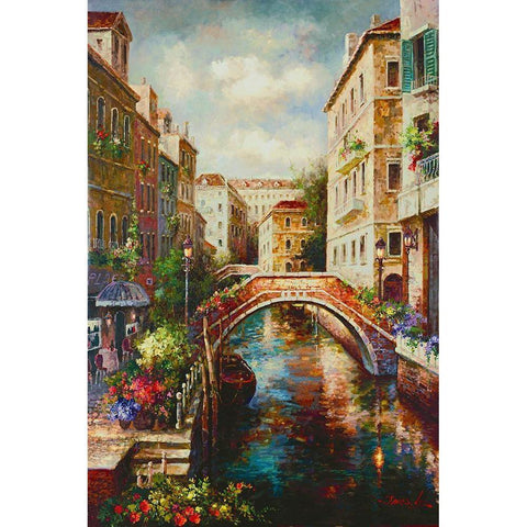Venice Canal Black Modern Wood Framed Art Print with Double Matting by Lee, James
