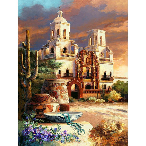Mission Scene Gold Ornate Wood Framed Art Print with Double Matting by Lee, James