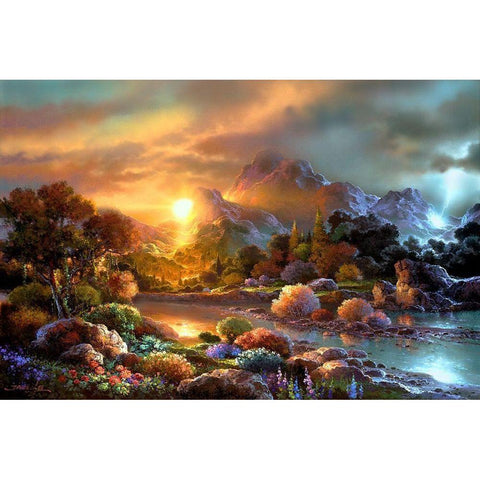 Sunset Creek Gold Ornate Wood Framed Art Print with Double Matting by Lee, James