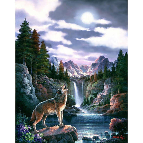 Wolf Moon White Modern Wood Framed Art Print by Lee, James