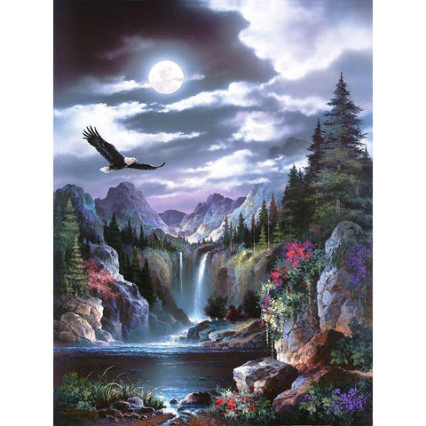 Moonlit Eagle Gold Ornate Wood Framed Art Print with Double Matting by Lee, James