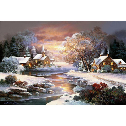 Winter Church Black Modern Wood Framed Art Print by Lee, James