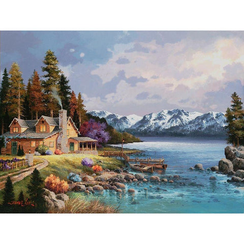 Mountain Cabin Black Modern Wood Framed Art Print with Double Matting by Lee, James