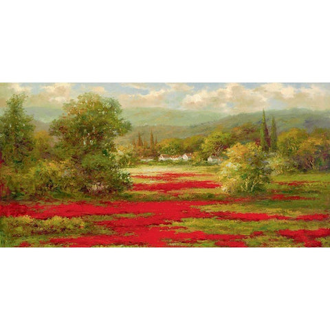 Red Poppy Field  Gold Ornate Wood Framed Art Print with Double Matting by Hulsey