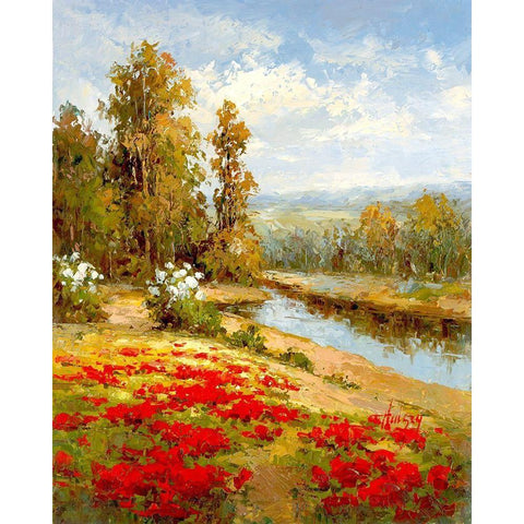 Poppy River Bank White Modern Wood Framed Art Print by Hulsey