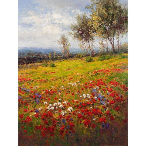 Wildflower Hillside White Modern Wood Framed Art Print by Hulsey