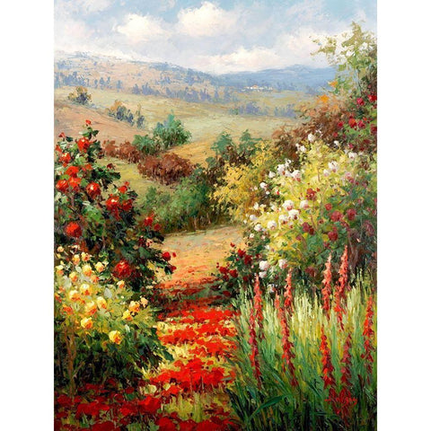 Wild Roses On the Hillside Gold Ornate Wood Framed Art Print with Double Matting by Hulsey