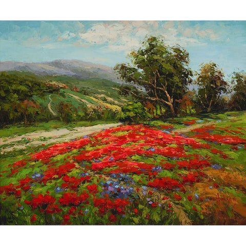 Poppy Hillside White Modern Wood Framed Art Print by Hulsey