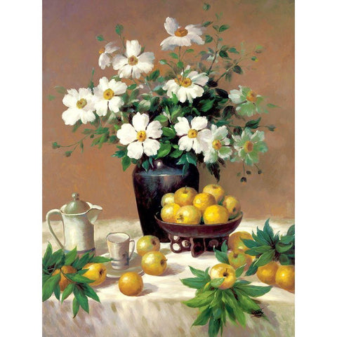 Dogwood And Lemons White Modern Wood Framed Art Print by Welby