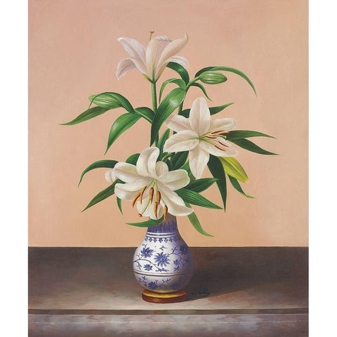 White Lilies White Modern Wood Framed Art Print by Welby