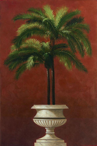 Potted palm in Red III Black Ornate Wood Framed Art Print with Double Matting by Welby