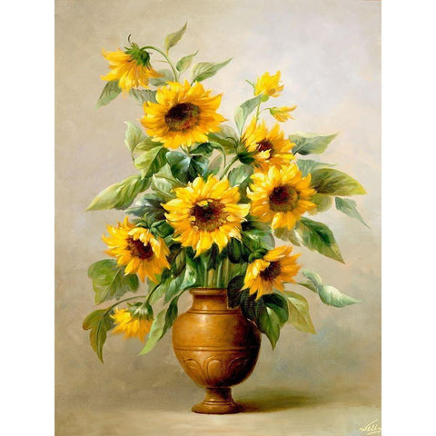 Sunflowers in Bronze I Gold Ornate Wood Framed Art Print with Double Matting by Welby