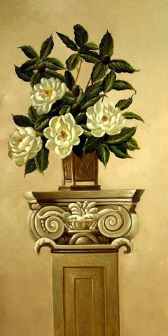 Magnolias with Olive Branch II Black Ornate Wood Framed Art Print with Double Matting by Welby