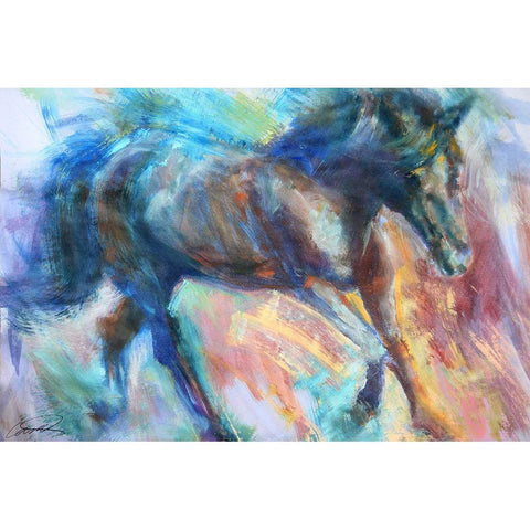 Equine Fiesta White Modern Wood Framed Art Print by Campbell, Robert