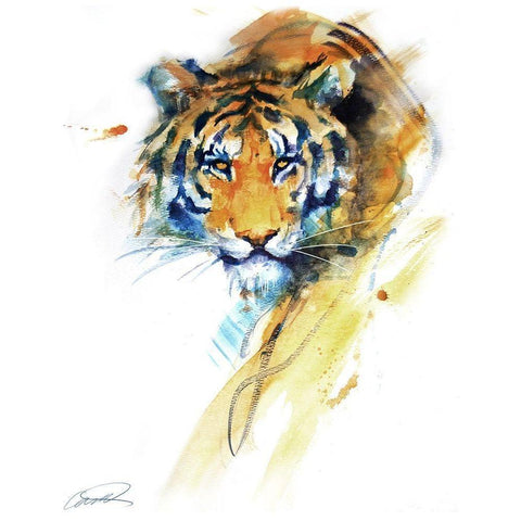 Tiger Strokes White Modern Wood Framed Art Print by Campbell, Robert