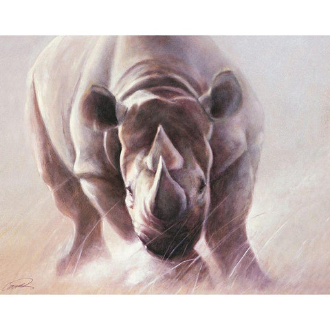 Full Speed Ahead Rhino Black Modern Wood Framed Art Print by Campbell, Robert
