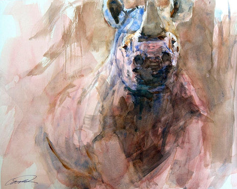 Advanced Alert Rhino White Modern Wood Framed Art Print with Double Matting by Campbell, Robert