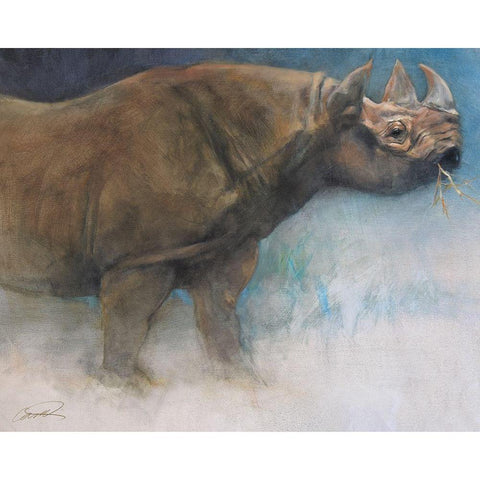 The Guardian Rhino White Modern Wood Framed Art Print by Campbell, Robert