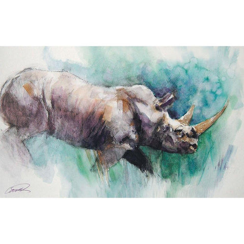Rhino Crossing White Modern Wood Framed Art Print by Campbell, Robert