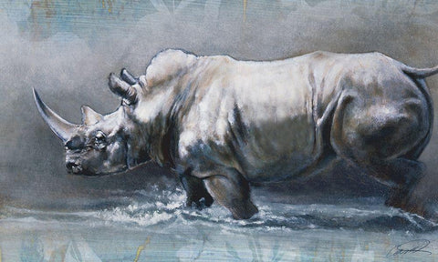The Pedestrian Rhino White Modern Wood Framed Art Print with Double Matting by Campbell, Robert