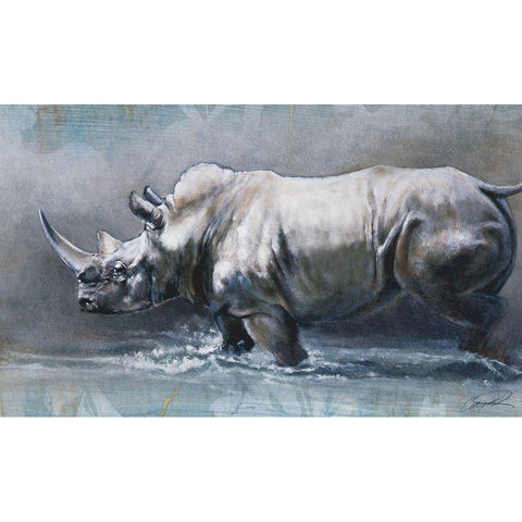 The Pedestrian Rhino Black Modern Wood Framed Art Print with Double Matting by Campbell, Robert