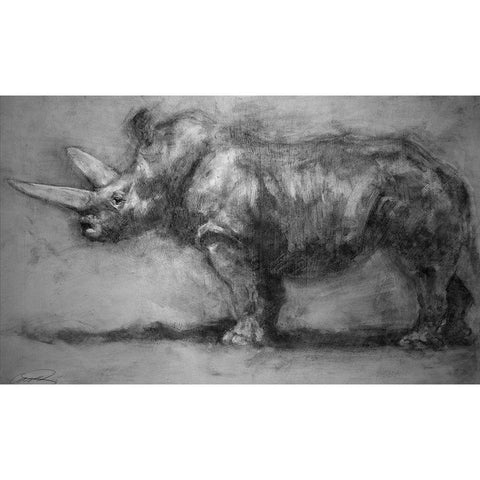 Security Guard Rhino Black Modern Wood Framed Art Print with Double Matting by Campbell, Robert