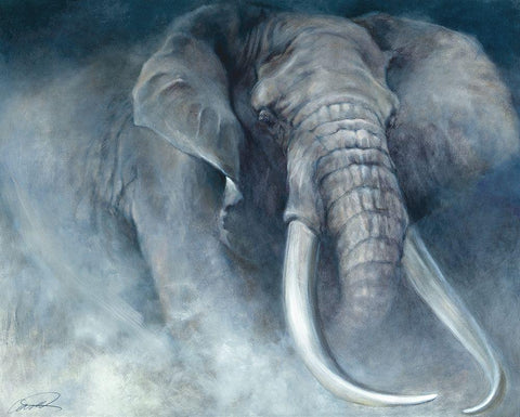 Elephant Ambush White Modern Wood Framed Art Print with Double Matting by Campbell, Robert