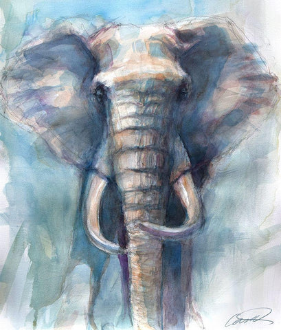 Gentle Giant Elephant Black Ornate Wood Framed Art Print with Double Matting by Campbell, Robert