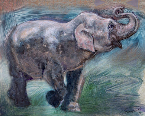 Elephant Jubilee White Modern Wood Framed Art Print with Double Matting by Campbell, Robert