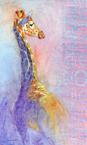 The Lookout Giraffe White Modern Wood Framed Art Print with Double Matting by Campbell, Robert